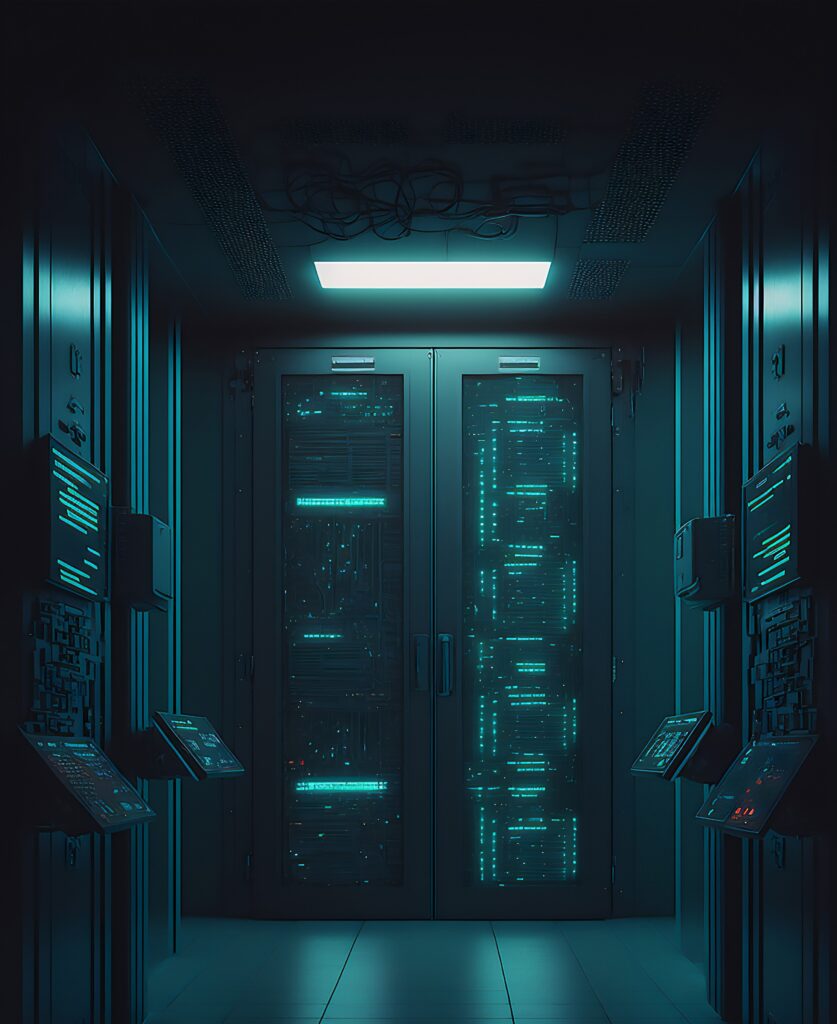 cyber datenserver racks mit big data rechenzentrum blaues interieur mit speicherhardware kleiner